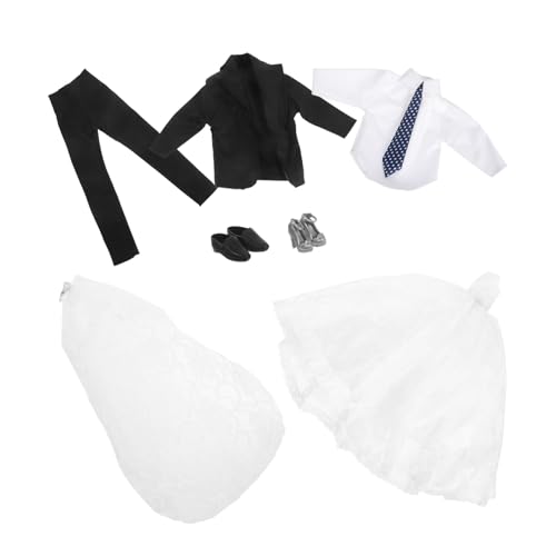 PartyKindom Puppenhochzeitsoutfit mit Brautkleid Bräutigam Anzug für Formelle Anlässe Inklusive Schuhe Detailreiche Verkleidung für Jungen und Mädchen Fördert Feinmotorik und Rollenspiel von PartyKindom