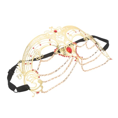 PartyKindom Rhinestone Halbgesichts Maske mit Goldfarbenem Fransen Schleier und Kettenverzierung Maskerade für Halloween Kostüm und Party Handgefertigt Vielseitig Kombinierbar Damen von PartyKindom