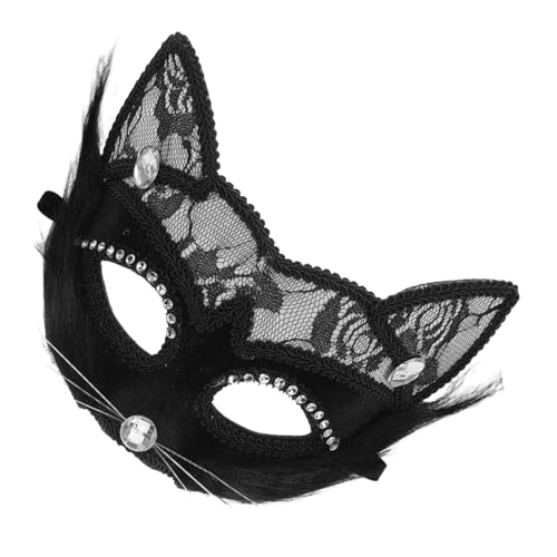 PartyKindom Schwarze Katzenmaske aus Feiner Spitze Handgefertigte Masquerade-Maske für Damen und Herren Leichtes Design für Halloween Kostümpartys und Cosplay Vielseitiges Party-Accessoire PartyKindom Schwarze Katzenmaske aus Feiner Spitze Handgefertigte Masquerade-Maske für Damen und Herren Leichtes Design für Halloween Kostümpartys und Cosplay Vielseitiges Party-Accessoire von PartyKindom