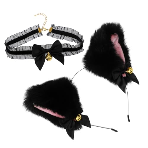 PartyKindom Schwarzes Katzenohren Stirnband und Spitzenhalsband Set mit Schleife und Glöckchen Verstellbar Leicht für Kostüm und Cosplay Damen und Mädchen Zubehör für Halloween und Party PartyKindom Schwarzes Katzenohren Stirnband und Spitzenhalsband Set mit Schleife und Glöckchen Verstellbar Leicht für Kostüm und Cosplay Damen und Mädchen Zubehör für Halloween und Party von PartyKindom