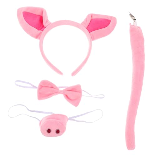 PartyKindom Schwein Kostüm Set Rosa Ohren Haarreif Schweinenase Fliege Karneval Halloween Tierkostüm Zubehör für Party Cosplay Roleplay von PartyKindom