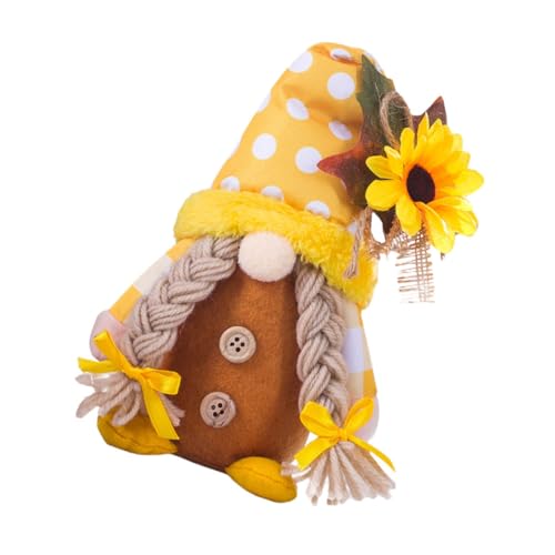 PartyKindom Sonnenblumenpuppe Gartenpuppenschmuck Sonnenblumenzwergpuppe Desktop-zwerg-Puppe Cartoon-GNOME-puppendekor Gartenzwerg Puppe Ornament Sommerwichtel- Baumwolle Orange von PartyKindom