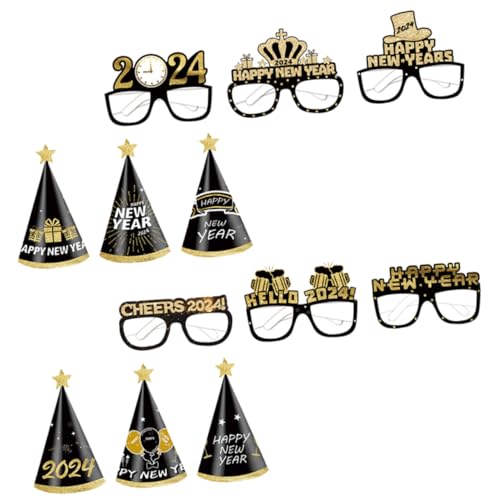 PartyKindom Teiliges Neujahrs Partyset aus Schwarzem und Goldfarbenem Papier mit Neujahrsbrillen und Partyhüten Lustige Fotorequisiten für Kindergeburtstag und Silvesterfeier von PartyKindom