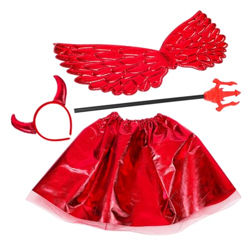 PartyKindom Teufel Kostüm Set für Teiliges Halloween Zubehör mit Roten Tüllrock Teufelsflügeln und Herzstab für Cosplay Mottopartys und Halloween Dekoration von PartyKindom