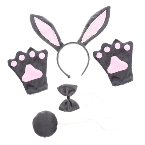 PartyKindom Tierohren Stirnband Set mit Hasenohren Fliege Handschuhe und Graues Teiliges Halloween Cosplay Zubehör für Party Kostüm von PartyKindom