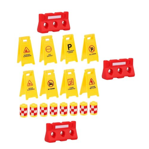 PartyKindom Verkehrsschild Teiliges mit Gelben Pylonen Form Warnschildern und Roten Absperrungen Frühes Lernspielzeug für Verkehrserziehung und Simulation von Verkehrsszenarien von PartyKindom