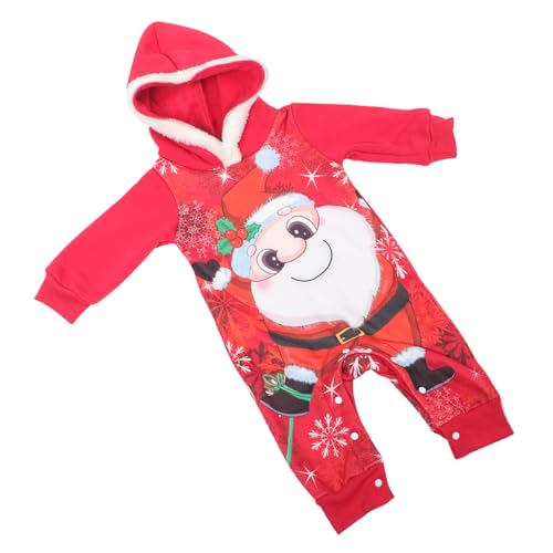 PartyKindom Weihnachtlicher Romper mit Kapuze Weicher Polyester Einzigartiges Weihnachtsmuster Leicht Anzuziehen als Festliches Kostüm für Junge Mädchen Monate von PartyKindom