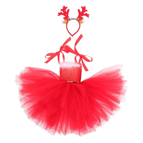 PartyKindom Weihnachtliches Kostüm Set für Mädchen Weicher Tüllrock und Bequemer Hirschgeweih Haarreif Festliches Party Cosplay Outfit für Kleinkinder und Themenfeiern von PartyKindom