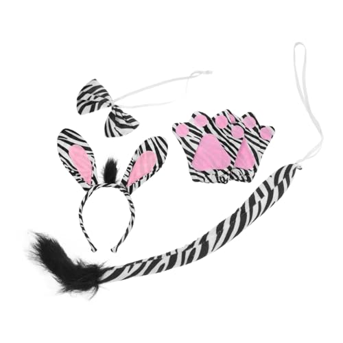 PartyKindom Zebra Kostüm Set Teilig Haarreif mit Zebra Ohren Fliege und Handschuhe Leichtes Hautfreundliches Party Accessoire für Halloween Cosplay und Mottoparty Jungen Mädchen von PartyKindom