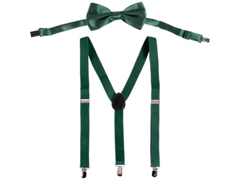 Hosenträger Set mit Fliege Unisex Y-Form 3 Clips One Size verstellbar elastisch Klassisch Modern für Herren und Damen Hochzeit Party Fasching Karneval Business Outfit Accessoire von PartyMagix