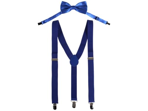 Hosenträger Set mit Fliege Unisex Y-Form 3 Clips One Size verstellbar elastisch Klassisch Modern für Herren und Damen Hochzeit Party Fasching Karneval Business Outfit Accessoire von PartyMagix