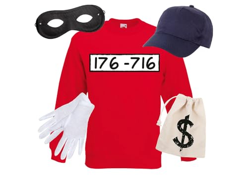 Panzerknacker Long Sleeve Kostüm – Langarm Shirt 100% Baumwolle mit Cap Navy – Banditen & Räuber Outfit – Karneval, Fasching & Mottoparty – Herren & Damen Unisex Verkleidung von PartyMagix
