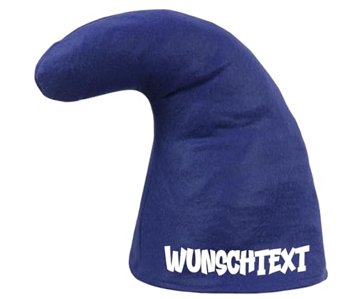 PartyMagix Personalisierte Zwergenmütze, Wichtel-Kostüm Mütze mit Wunschtext, Rot oder Gelb, 35 cm Höhe, 60 cm Durchmesser, für Fasching und Karneval (Blau) von PartyMagix