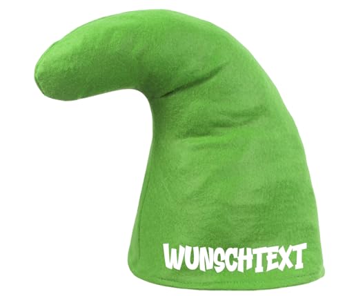 PartyMagix Personalisierte Zwergenmütze, Wichtel-Kostüm Mütze mit Wunschtext, Rot oder Gelb, 35 cm Höhe, 60 cm Durchmesser, für Fasching und Karneval (Grün) von PartyMagix