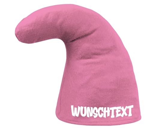 PartyMagix Personalisierte Zwergenmütze, Wichtel-Kostüm Mütze mit Wunschtext, Rot oder Gelb, 35 cm Höhe, 60 cm Durchmesser, für Fasching und Karneval (Pink) von PartyMagix