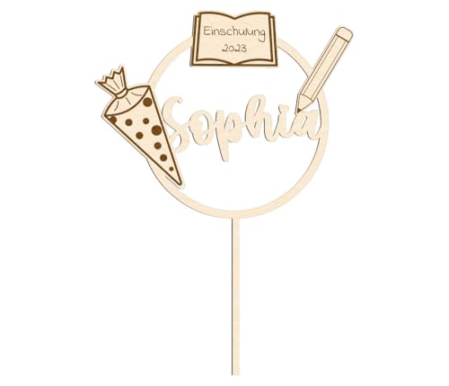 Personalisierter Cake Topper mit Schultüten-Buch und Stift - Geschenk zur Einschulung von PartyMagix