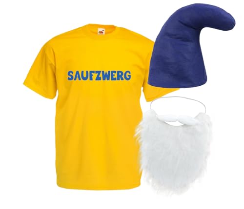 Saufzwerg Kostüm Set Bart Mütze JGA Party Bier Sauf Verkleidung - Rundhals, 100% Baumwolle - Das trinkfeste Kostüm von PartyMagix