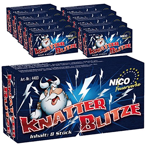 Knatterblitze von Nico 80 Stk. / 10 Schachteln - Jugendfreies Silvester Feuerwerk - Knatter Blitz Knatterblitze von Nico 80 Stk. / 10 Schachteln - Jugendfreies Silvester Feuerwerk - Knatter Blitz von PartyMarty