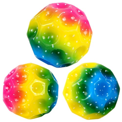 3X Regenbogen Moon Ball, 7 cm Bounce Ball, Kleiner Wasserball, Badestrandspielzeug, zum Werfen, Wasserspiele am Trampolin Spielen, Lavaball, Curveball, Gummiball, Bouncing Ball, Bam Ball, Blitzball von PartyPack