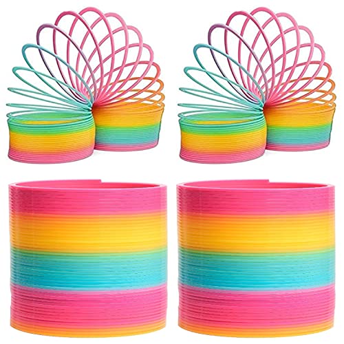 PartyPack 2x Große Regenbogen Spirale Spielzeug, im Box, 6.5 cm Diameter, Regenbogenspirale für Kinder, Treppenläufer Spirale, Fidget Toy für Alt und Jung, Spirale Kinderspielzeug, Rainbow Slinki. von PartyPack