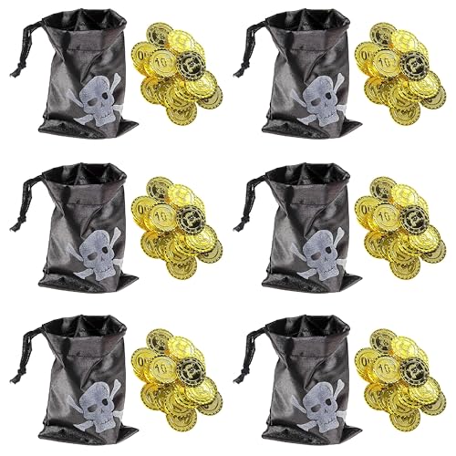 PartyPack Piraten Goldmünzen Schatzbeutel Set - 12x Piraten Party Set, Kindergeburtstag Spiele Gastgeschenke Mitgebsel Give-Away, Mitbringsel, Adventskalender, Schultüten füllung von PartyPack
