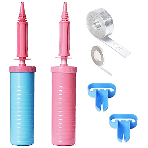PartyWoo Ballonpumpe, 2 Stück Ballonpumpe Hand mit Ballonbogenstreifen, 2 Stück Ballonknoten und Band, Dual Action Ballon Inflator, Luftpumpen für Ballons, Yoga Bälle, Ballonbogen von PartyWoo