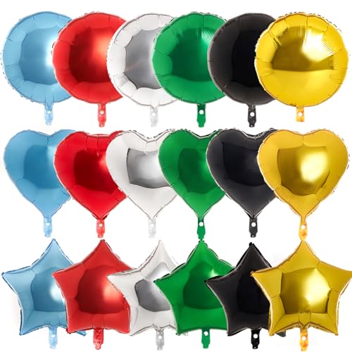 PartyWoo Folienballon Herz Stern, 24 Stück 18 Zoll Helium Folienballon Satz von Folienballons Herz, Folienballon Sterne und Folienballon Rund, Riesen Folienballon für Twinkle Twinkle Little Star Party von PartyWoo