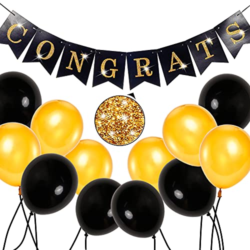 PartyWoo Abschlussballons, 13 Stück Abschlussballons 2022, Abschlussbanner 2022, Abschlussdekorationen 2022, Schwarz und Gold Graduation Party Supplies, Congrats Grade Dekorationen von PartyWoo