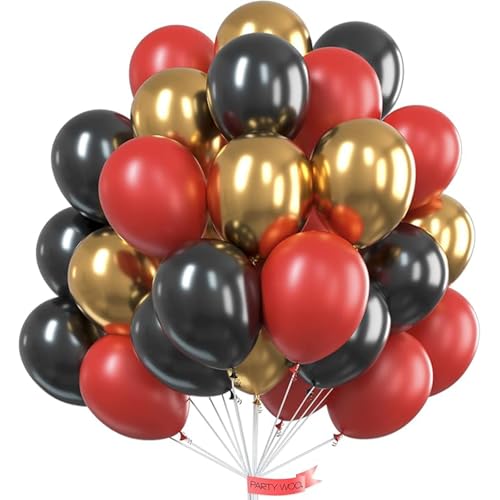 PartyWoo Luftballon Schwarz Rot Gold, Luftballons Satz von Ballons Schwarz, Ballons Weinrot und Ballons Metallic Gold, Luftballons Schwarz Rot Gold für Partydeko Weinrot, Partydeko Rot Gold von PartyWoo
