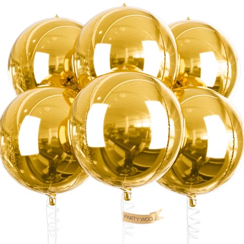 PartyWoo Luftballons Gold, 6 Stück Folienballons, 22 Zoll Riesige 4D Rund, Groß für Geburtstagsdeko, Hochzeitsdeko, Partydeko (Gold) von PartyWoo