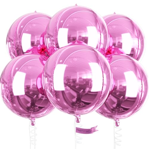PartyWoo Luftballons Rosa, 6 Stück Folienballons Rosa, 22 Zoll Riesige 4D Folienballons Rund, Luftballons Groß, Folienballons für Geburtstagsdeko, Hochzeitsdeko, Partydeko (Rund, Rosa) von PartyWoo