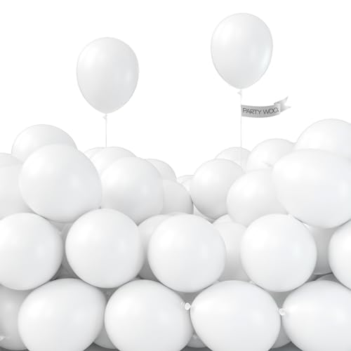 PartyWoo Luftballons Weiß, 105 Stück 5 Zoll Ballons Weiß, Weiße Luftballons für Ballongirlande oder Ballonbogen als Partydeko, Geburtstagsdekoration, Hochzeitsdekoration, Babypartydekoration, Weiß-Y13 von PartyWoo