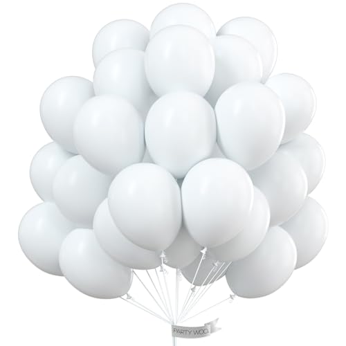 PartyWoo Luftballons Weiß, 50 Stück 10 Zoll Ballons Weiß, Weiße Luftballons für Ballongirlande oder Ballonbogen als Partydeko, Geburtstagsdekoration, Hochzeitsdekoration, Babypartydekoration, Weiß-Y13 von PartyWoo