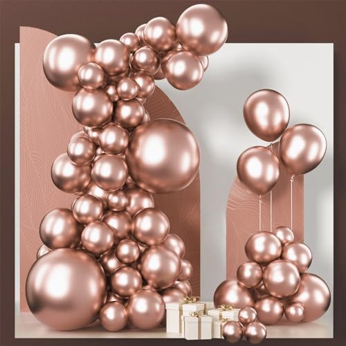 PartyWoo Metallic Rose Gold Luftballons, 102 Stück Verschiedene Größen (18, 12, 10, 5 Zoll) für Ballon Girlande Bogen von PartyWoo