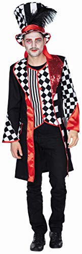 PartyXPeople Pierrot Mantel Kostüm I Gr. 50-58 I Inklusive eingenähter Weste, aufgesetzter Taschenlaschen und Riegel auf der Rückseite I Roter Paillettenbesatz am Kragen von PartyXPeople