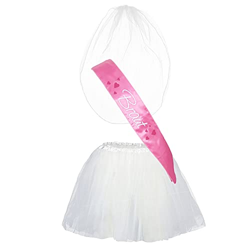 Partybob JGA-Kostüm „Braut“ - Junggesellinnenabschied-Verkleidung (Rosa/Weiß) von Partybob