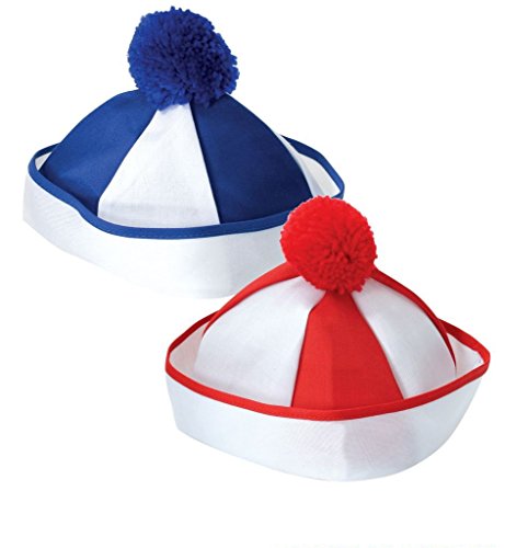 Bobbymütze mit Bommel, rot/weiß und blau/weiß, Gr. 59, Karneval Fasching (blau) von Partychic