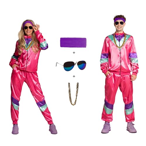 Partychimp Disco Trainingsanzug Kostüm, 80er Jahre Outfit Damen und Herren, Jogginganzug Karneval Retro Shell Suit Unisex, Rosa - Jacke, Hose, Stirnband, Kette und Brille - Größe M Partychimp Disco Trainingsanzug Kostüm, 80er Jahre Outfit Damen und Herren, Jogginganzug Karneval Retro Shell Suit Unisex, Rosa - Jacke, Hose, Stirnband, Kette und Brille - Größe M von Partychimp