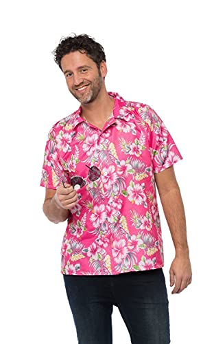 Partychimp Hawaii Hemd Männer Kurzarm, Sommer Strandhemd mit Tropischem Muster, Karneval Kostüm für Party und Festival, Rosa, Tropischer Blumenprint, Größe L von Partychimp