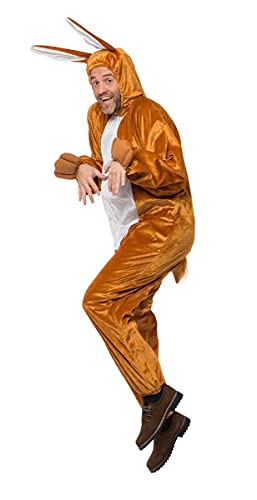 Partychimp Osterhasen Kostüm Erwachsene Hasen Kostüm, Tier Overall Tierkostüm, Hasen Onesie Pyjama Tier Kaninchen Unisex, Braun - Größe XL von Partychimp