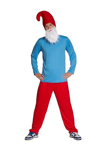 Partychimp Schlumpf Kostüm Herren, Zwerg Kostüm Gnom für erwachsene, Hose, Hemd, Hut und Bart - Größe XL von Partychimp