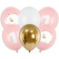 6 Luftballons in rosa, weiß und gold zum 1. Geburtstag, 30cm 6 Luftballons in rosa, weiß und gold zum 1. Geburtstag, 30cm von Partydeco