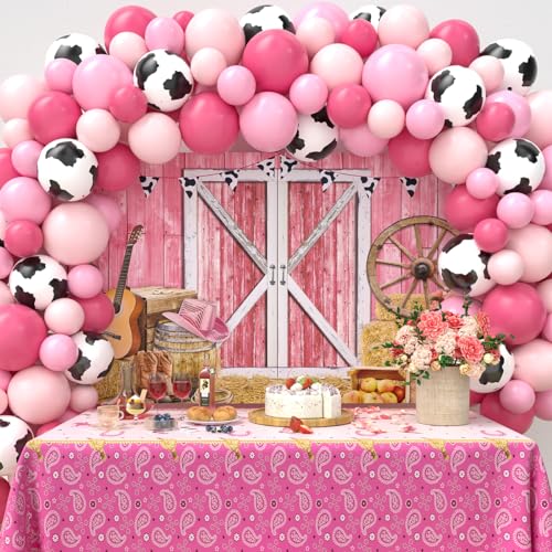 Partydream 142 Stück Western Cowboy Cowgirl Party Dekorationen Rodeo Party Dekorationen Cowboy Cowgirl Luftballons Hintergrund und Tischdecke Set für Country Western Thema Geburtstag Babyparty Dekor von Partydream