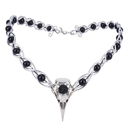 PartyforU Silber Wikinger Elf Krone für Renaissance Frauen Cosplay Rabe Hexe Kopfschmuck mit schwarzer Perle für Halloween von PartyforU