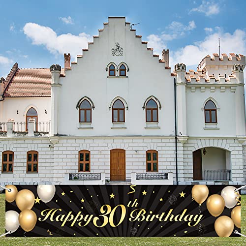 30 Geburtstag Deko Banner,Schwarz Gold 30 Geburtstag Party Deko für Männer und Frauen,Lange Größe 30 Geburtstagsfeier Dekorationen Banner 300 × 50 cm (118.11 × 19.68 Zoll) von Partyhausy