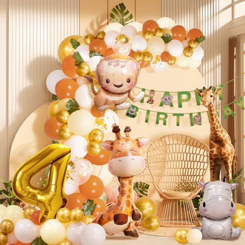 4. Geburtstag Junge Mädchen 4 Jahr Dschungel Geburtstag Dekoration Waldtiere, Safari Luftballons 4 Kindergeburtstag Deko,Tiere Geburtstagsdeko von Partyhausy