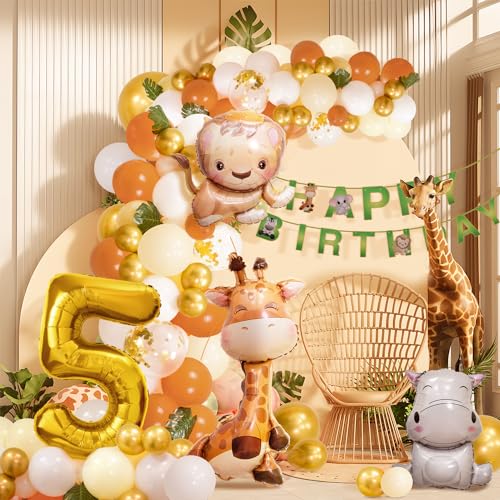 5. Geburtstag Junge Mädchen 5 Jahr Dschungel Geburtstag Dekoration Waldtiere, Safari Luftballons 5 Kindergeburtstag Deko,Tiere Geburtstagsdeko von Partyhausy