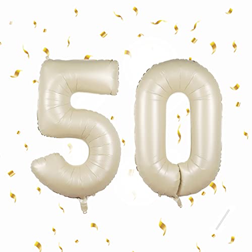 Geburtstag zahlen luftballon 50 jahre | Folienballon Beige- Folienballon in 40"-101cm Geburtstagsdeko - Ballon Zahl Deko zum Geburtstag fliegt mit Helium für Männer Frauen 50.Geburtstagsparty Jubiläum von Partyhausy