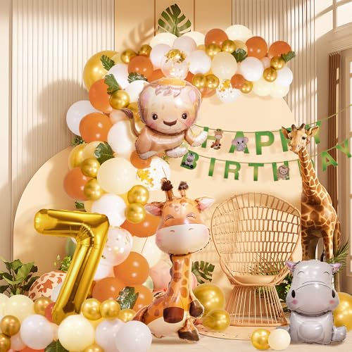 7. Geburtstag Junge Mädchen 7 Jahr Dschungel Geburtstag Dekoration Waldtiere, Safari Luftballons 7 Kindergeburtstag Deko,Tiere Geburtstagsdeko von Partyhausy