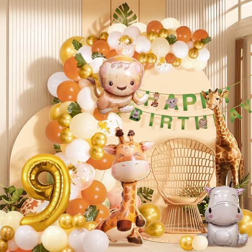 9. Geburtstag Junge Mädchen 9 Jahr Dschungel Geburtstag Dekoration Waldtiere, Safari Luftballons 9 Kindergeburtstag Deko,Tiere Geburtstagsdeko von Partyhausy